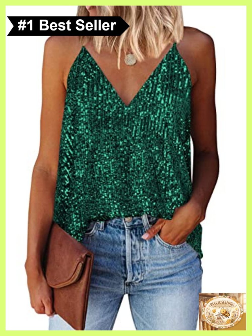 Sequin Tank Top Womens V-Neck Racerback Sleeveless Sparkle Party Shirt